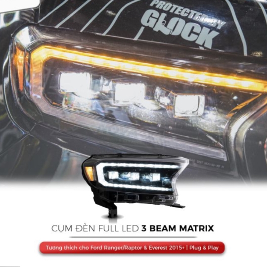Cụm đèn Led Matrix 3 Beam cho Ford Ranger-Raptor-Everest 2015+
