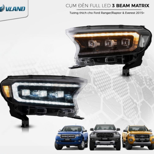 Cụm đèn Led Matrix 3 Beam cho Ford Ranger-Raptor-Everest 2015+