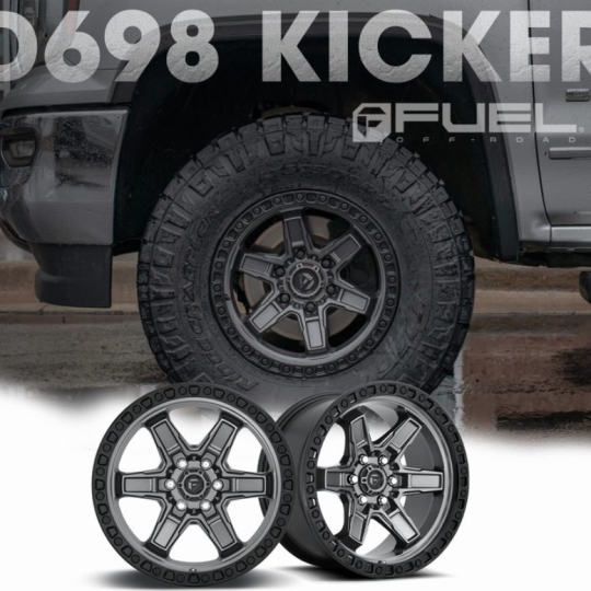 Mâm Fuel 1-Piece Kicker – D698 | 17×9 | 6×139.7 | ET-12 (Màu Ghi)
