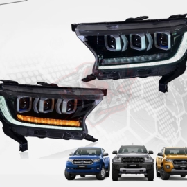 Cụm đèn pha Bi Led 3 Beam phong cách Bugatti cho Ford Ranger, Everest & Raptor (2015+)