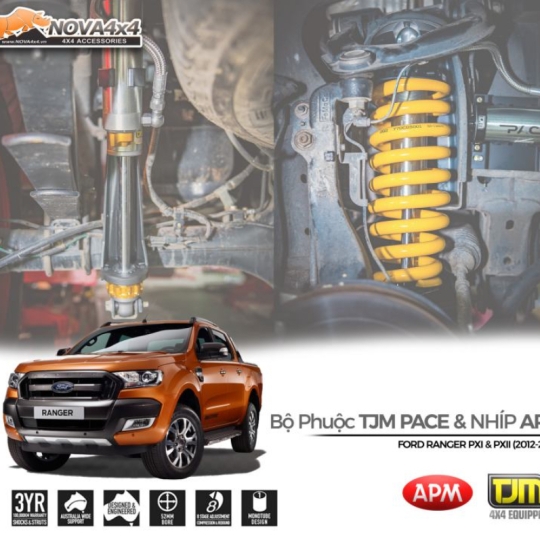 Full Set giảm xóc hiệu suất cao cho Ford Ranger PXII với Bộ Phuộc TJM Pace & Nhíp APM