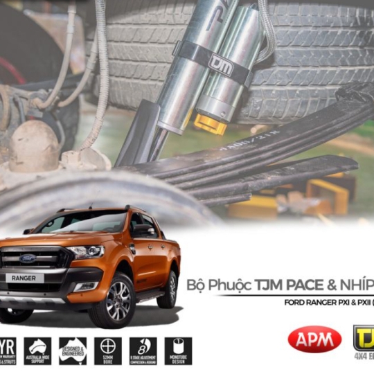 Full Set giảm xóc hiệu suất cao cho Ford Ranger PXII với Bộ Phuộc TJM Pace & Nhíp APM