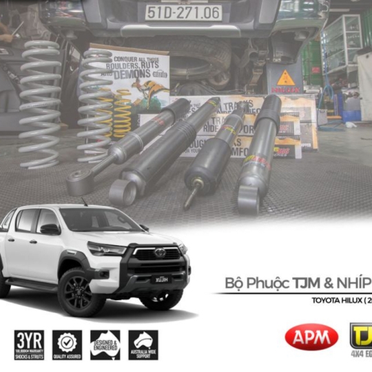 Full Set giảm xóc cho Toyota Hilux với Bộ Phuộc TJM Comfort & Nhíp APM