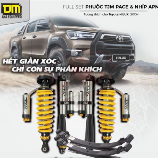 Full Set giảm xóc hiệu suất cao cho Toyota Hilux với Bộ Phuộc TJM Pace & Nhíp APM