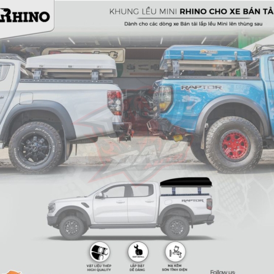 Khung gắn lều Mini lên thùng sau xe Bán tải – thương hiệu Rhino