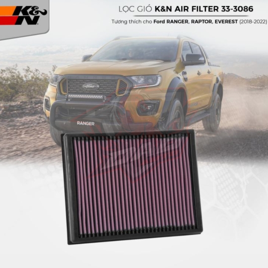 Lọc gió K&N 33-3086 cho Ford Ranger | Everest Bi Turbo | Ranger Raptor