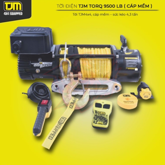 Tời điện TJM Torq 9500 lb (cáp mềm Synthetic + Remote không dây)